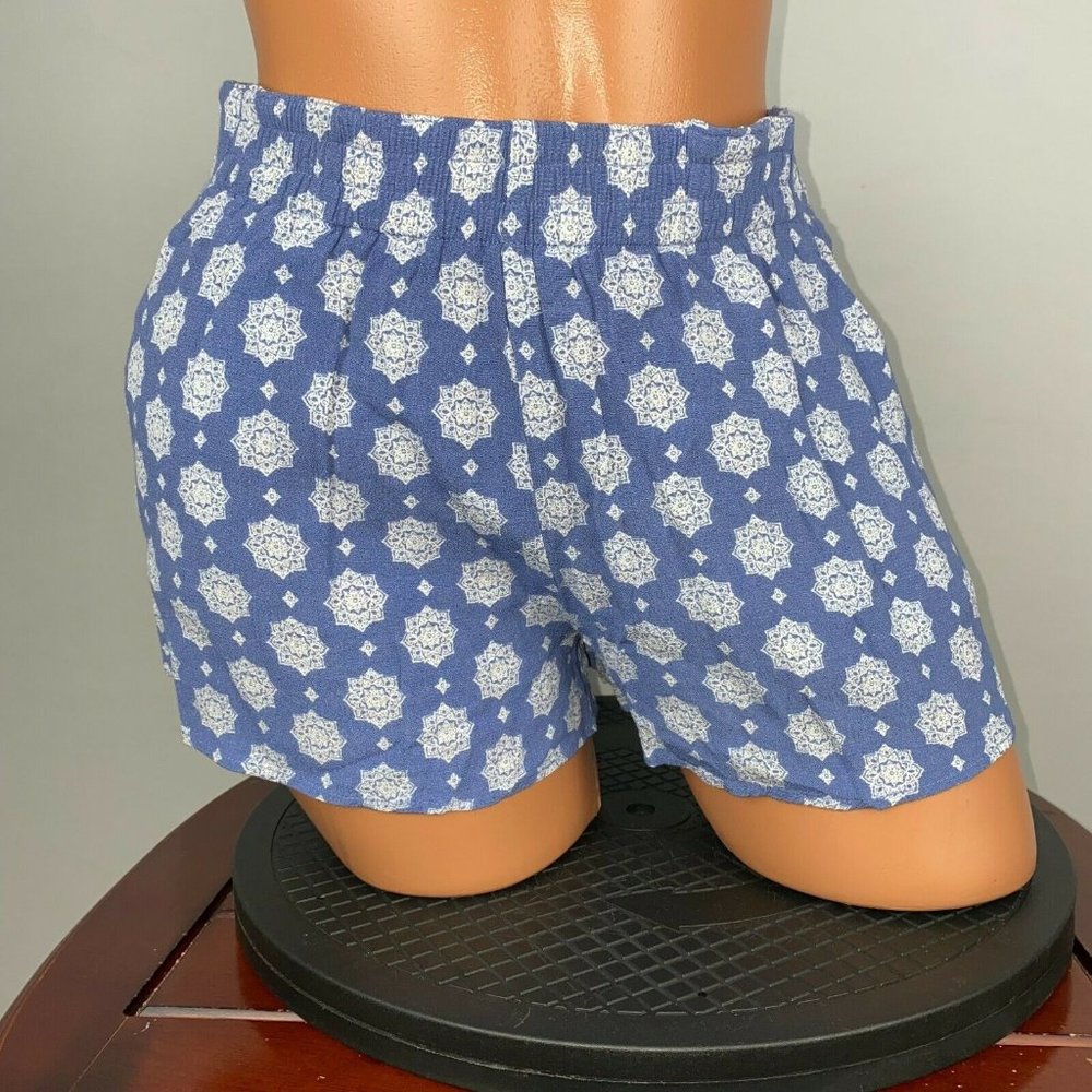 BP. S Blue White Patterned Pull On Elastic Waist Rayon Shorts